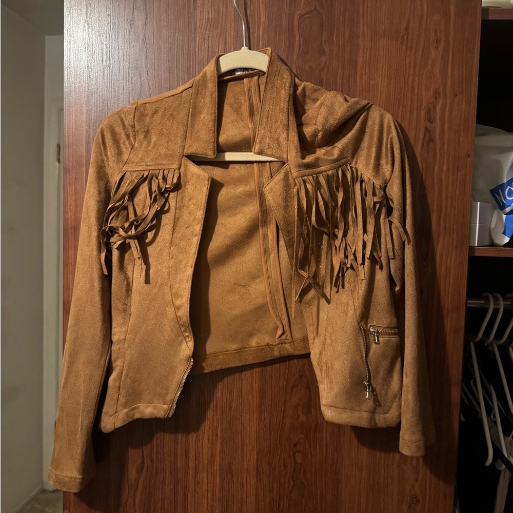 Fashion Nova Brown Leather Fringe Jacket
